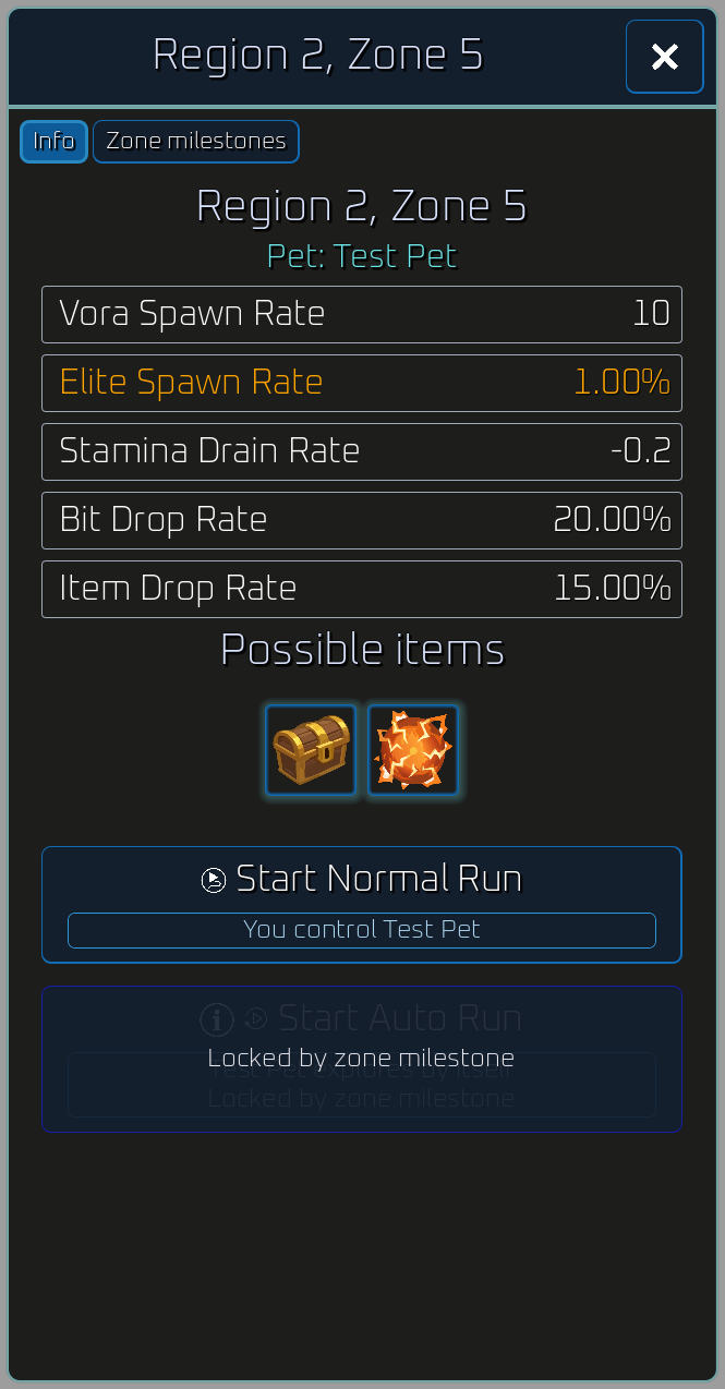 Zone detail modal