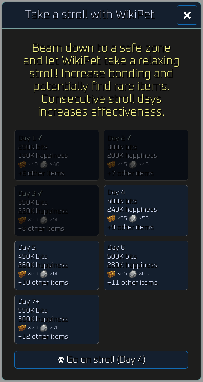 Daily Strolls reward calendar