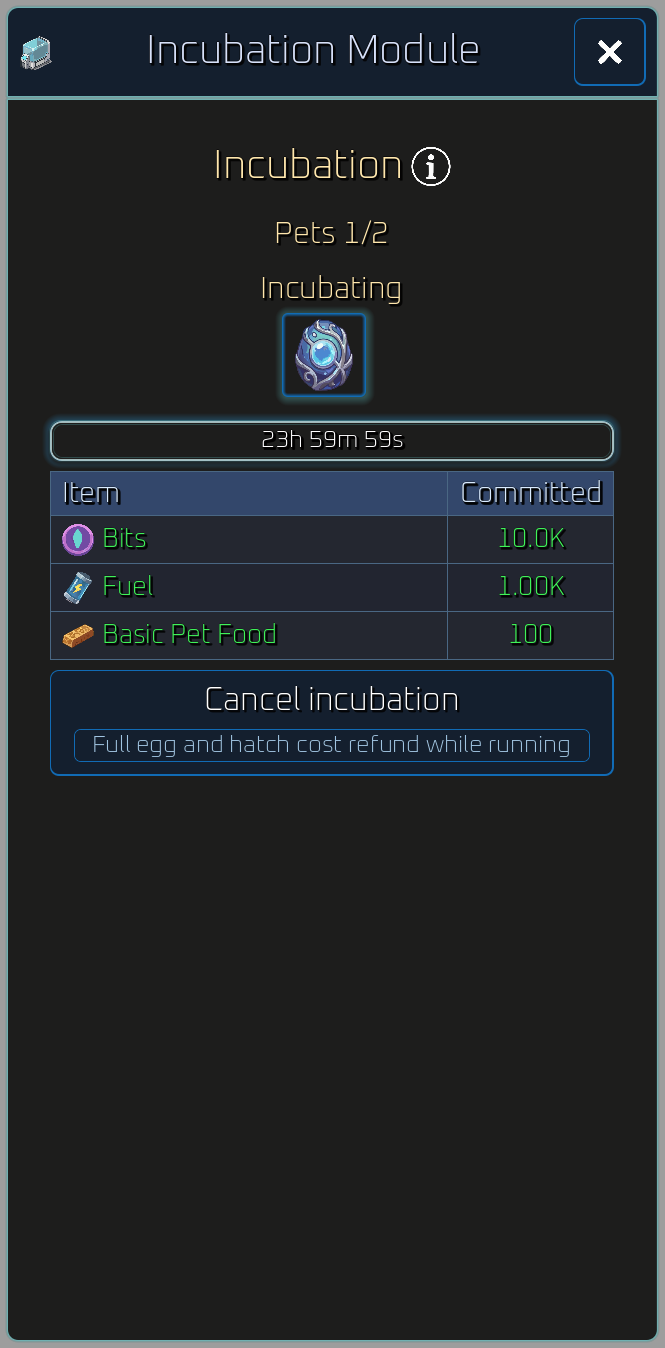 Incubation Module modal
