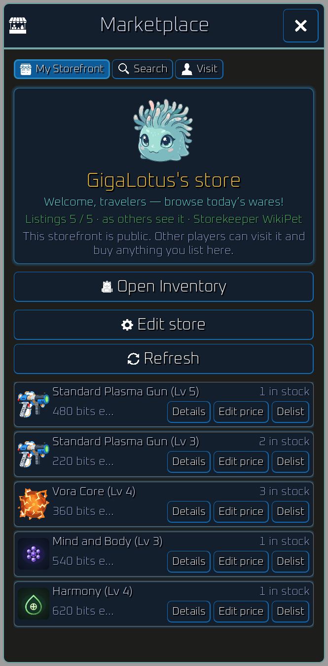Marketplace modal