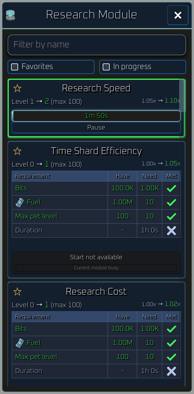Research Module modal